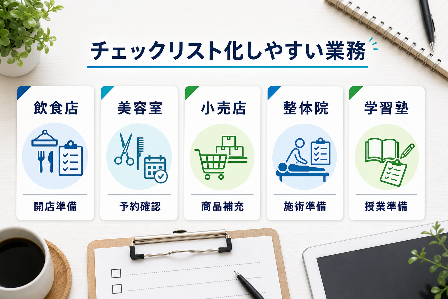 小さなお店でチェックリスト化しやすい業務の例