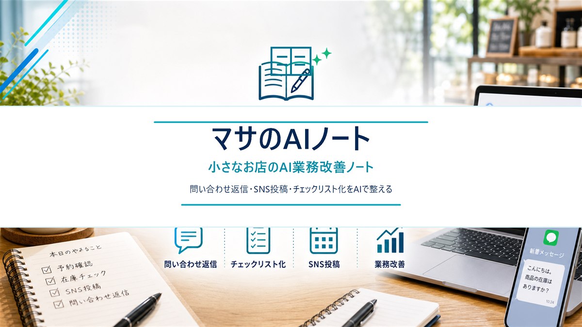 マサのAIノート 小さなお店のAI業務改善ノートのホーム用横長バナー